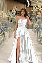 Charming Strapless Sleeveless Long Split Prom Dress With Pleated MS0456