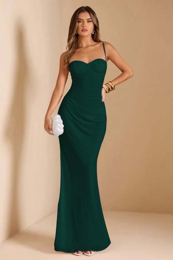Sleeveless Spaghetti Strap Long Mermaid Prom Dress With Pleated CY0069