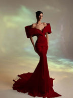 Deep V-Neck Strapless Long Pleated Mermaid Prom Dress With Ruffles And Beadings YK0707