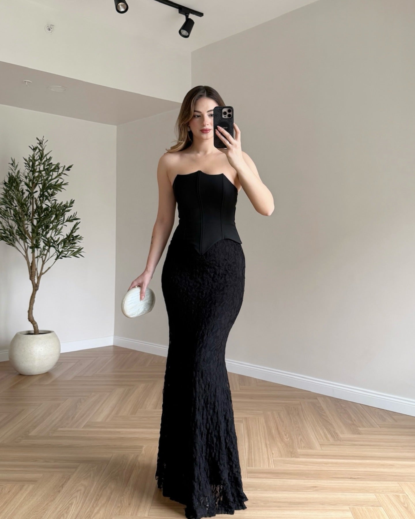 Cocoslly Strapless Sleeveless High Waist Long Mermaid Prom Dress | Black Satin CO0098
