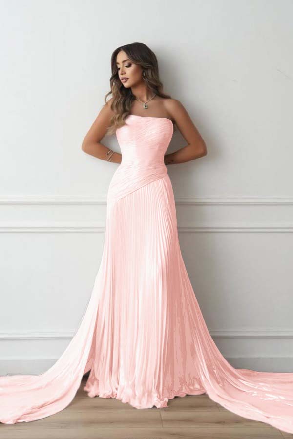 Chiffon Strapless Sleeveless Long Mermaid Prom Dress With Pleated And Ruffles WQ0461