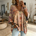 Women's Vintage Floral Art Print Casual Loose Cotton Top