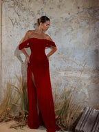 Off-The-Shoulder Strapless Sleeveless Long Mermaid Prom Dress With Sequins And High Split YK0711