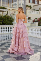 Cocoslly Strapless Sleeveless High Waist Long Prom Dress With Ruffles And Rhinstone | Dusty Rose Satin CO0145