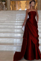 Chic Strapless Sleeveless Long Prom Dress With Pleated Beading WQ0094