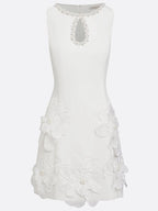 White 3D Floral Pearl Classic Boat Neck Sleeveless A-Line Mini Dress