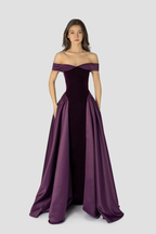 Cocoslly Off-The-Shoulder Sleeveless High Waist Long A Line Prom Dress | Regency Satin LR0426