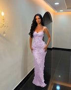 Sweetheart Spaghetti Straps Sleeveless Long Mermaid Prom Dress With Flower Appliqués And Embroidered YK0333