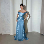 Chic Off the Shoulder Sleeveless Long Prom Dress With Pleated YK0266