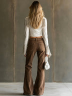 Western Retro Off-White Faux Suede Tassel Long-Sleeved Shirt