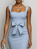 Light Blue Bow Lace Classic Sweetheart Neckline Sleeveless Mermaid Maxi Dress