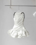 Cocoslly Strapless Sleeveless High Waist Short Prom Dress With Ruffles | Creme Yellow Chiffon ZT0821
