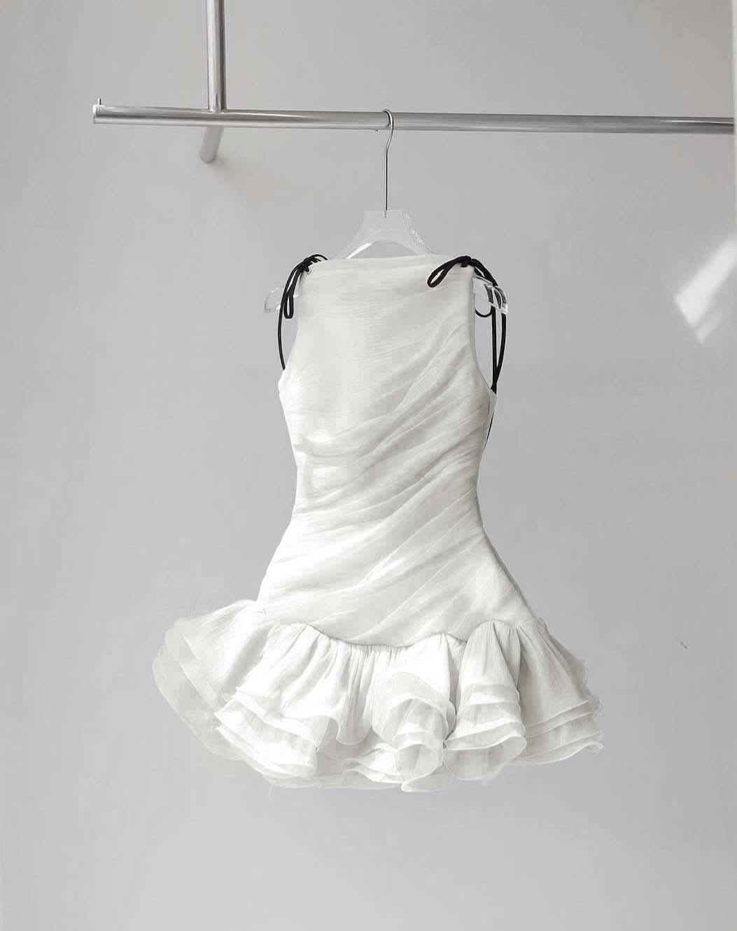 Cocoslly Strapless Sleeveless High Waist Short Prom Dress With Ruffles | Creme Yellow Chiffon ZT0821
