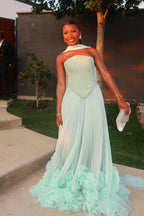 Cocoslly Charming Tulle Strapless Sleeveless Long Prom Dress With Flowers