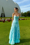 Cocoslly Strapless Sweetheart Sleeveless High Waist Long Prom Dress With Ruffles | Mint Green Chiffon YC0477
