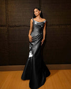 Shining Wide Shoulder Straps Sleeveless Long Mermaid Prom Dress With Pleated YK0715