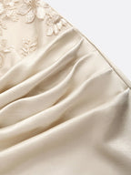 Champagne Lace Jacquard Satin Strapless Sleeveless Mermaid Gown Dress
