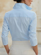Wrap-Front Tailored Blouse With Structured Collar