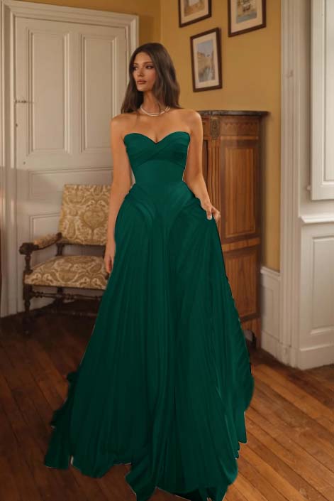 Cocoslly Sweetheart Strapless Sleeveless High-Waisted Long A-Line Pleated Prom Dress | Ivory Chiffon ZA0311