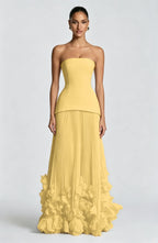 Cocoslly Strapless Sleeveless High Waist Long Prom Dress With Appliques And Pleated | Cabemet Chiffon YQ0118