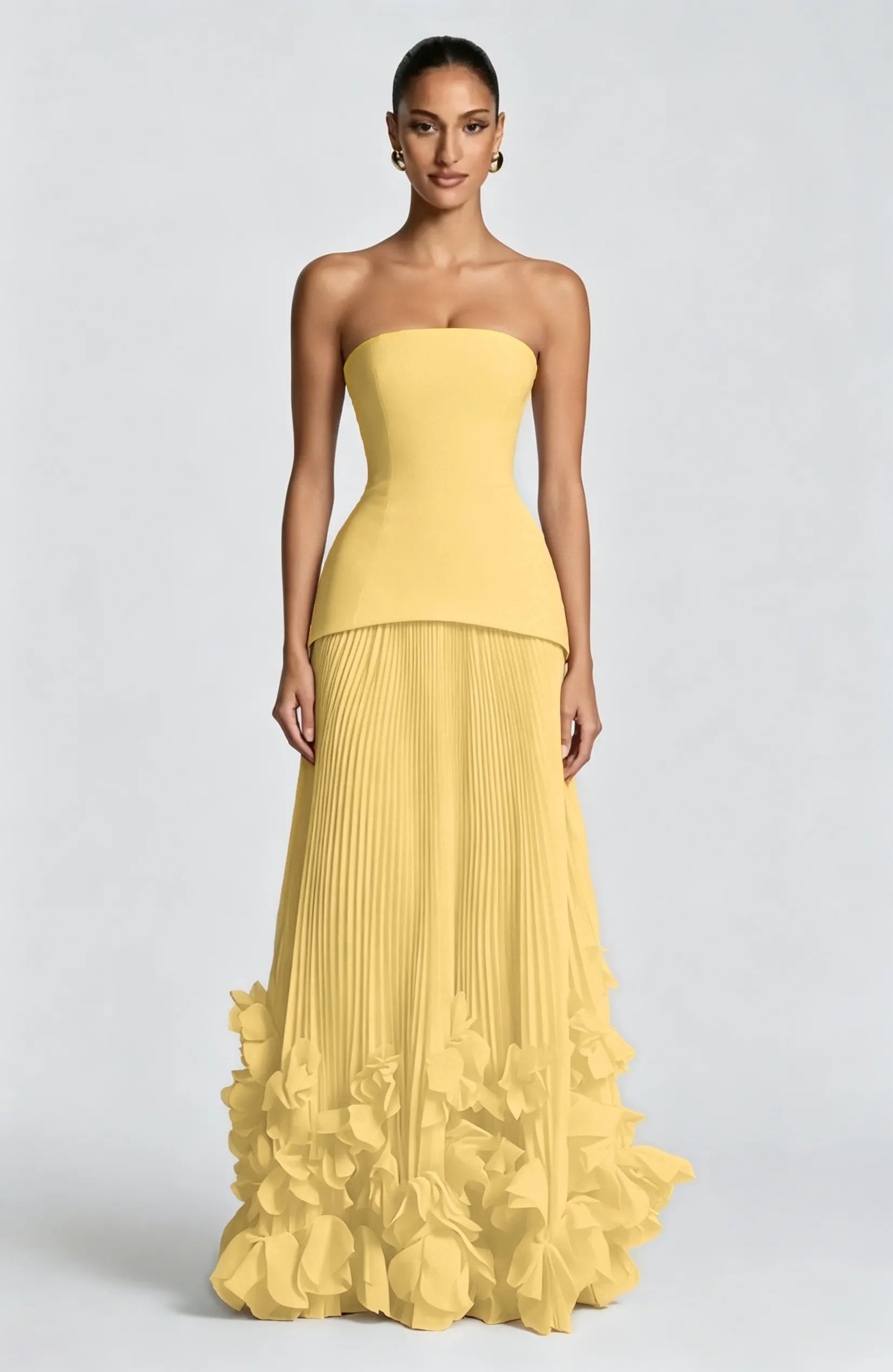 Cocoslly Strapless Sleeveless High Waist Long Prom Dress With Appliques And Pleated | Cabemet Chiffon YQ0118