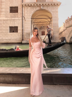 Spaghetti Strap Sleeveless Long Mermaid Prom Dress With Gloves YK0575