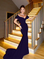 Off The Shoulder Sleeveless Long Mermaid Prom Dress With Pleated YK0338