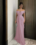 Chiffon Off-The-Shoulder Strapless Sleeveless Long Mermaid Prom Dress With Ruffles And Pleated YK0784