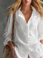 Versatile And Casual White Cotton-linen Shirt