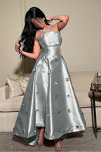 Strapless Sleeveless Long Prom Dress With Pleated Appliques WQ0031