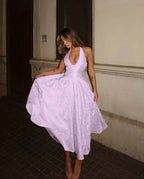 Glamorous Satin Halter Deep V-Neck Strapless Sleeveless Long A-Line Prom Dress YK0626
