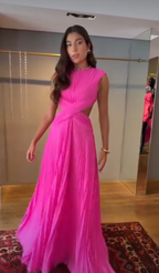 Cocoslly Sleeveless High Waist Backless Long Prom Dress With Pleated | Fuchsia Chiffon CO0166