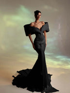 Deep V-Neck Strapless Long Pleated Mermaid Prom Dress With Ruffles And Beadings YK0707