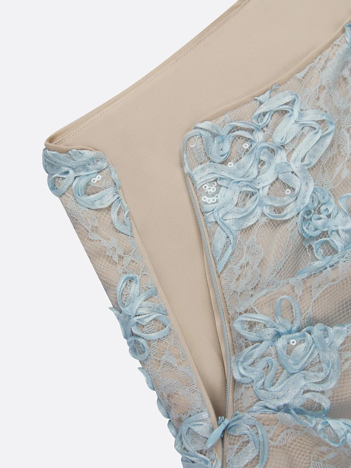 Light Blue Lace Jacquard One Shoulder Sleeveless Mermaid Floor-length Gown Dress