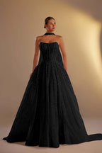 Strapless Sleeveless Long A Line Prom Dress With Pleated Beading WQ0308