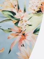 Light Blue Floral Satin Square Neck Sleeveless Sheath Midi Dress