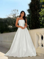 Chic Strapless Sleeveless Long A Line Prom Dress With Pleated YK0232
