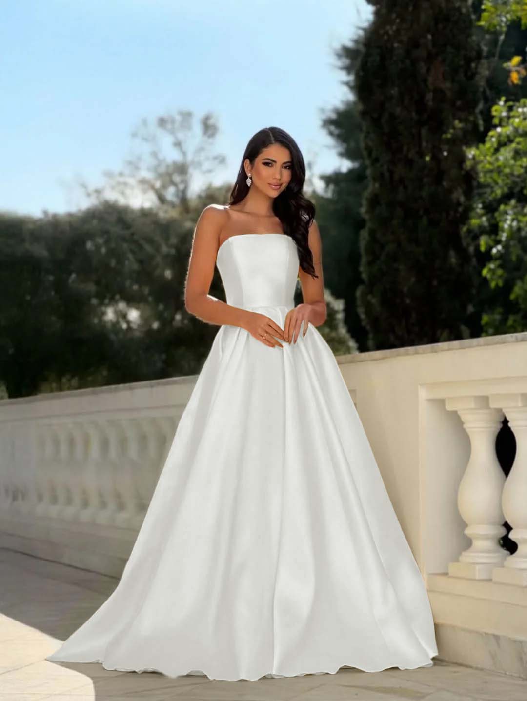 Chic Strapless Sleeveless Long A Line Prom Dress With Pleated YK0232