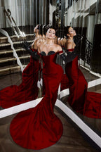 Strapless Sleeveless Long Mermaid Prom Dress With Pleated Gloves WQ0226