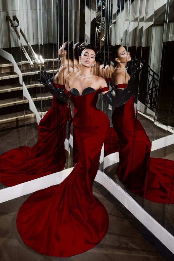 Strapless Sleeveless Long Mermaid Prom Dress With Pleated Gloves WQ0226