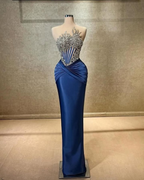 Strapless Sleeveless Long Mermaid Prom Dress With Beading Pleated YK0451