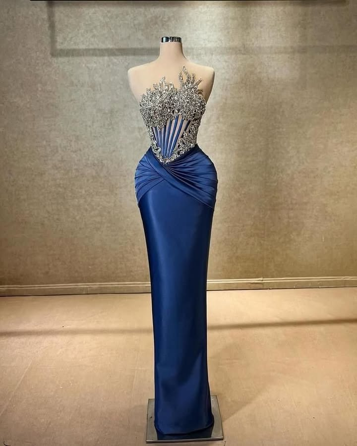 Strapless Sleeveless Long Mermaid Prom Dress With Beading Pleated YK0451