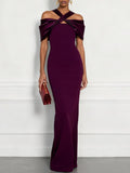 Burgundy Cross Bow Classic Off The Shoulder Sleeveless Sheath Floor Length Dress