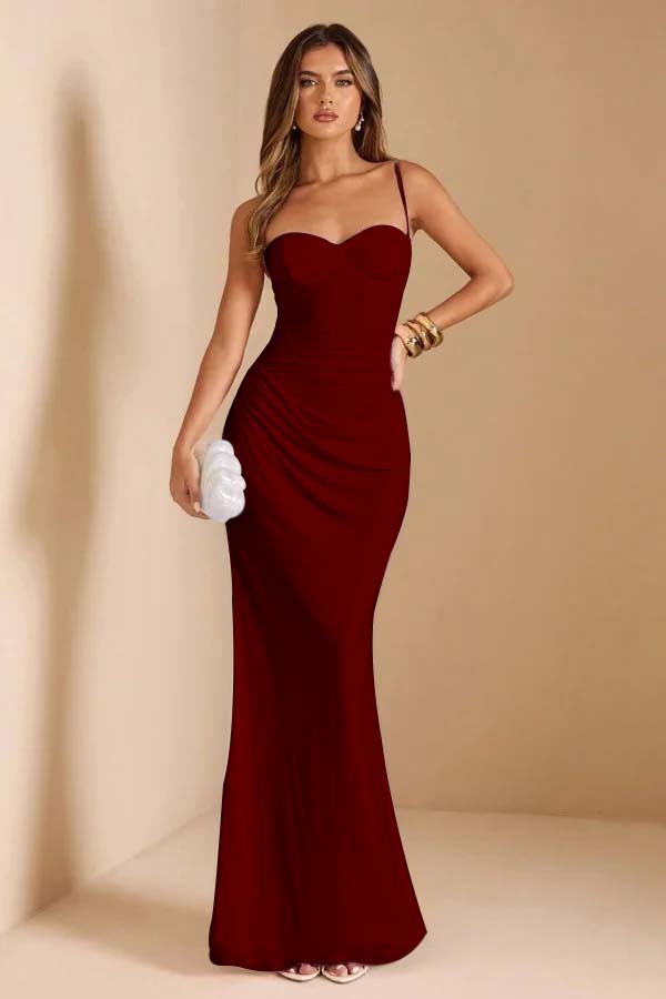 Sleeveless Spaghetti Strap Long Mermaid Prom Dress With Pleated CY0069