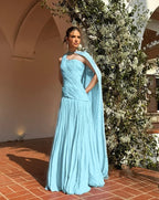Chic One Shoulder Sleeveless Long Prom Dress With Pleated Shawl WQ0343