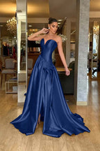 Stunning Strapless Sleeveless Long Split Prom Dress With Pleated WQ0224