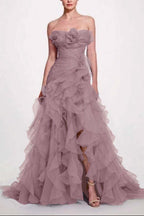 Strapless Sleeveless Long High Split Prom Dress With Pleated XJ0663
