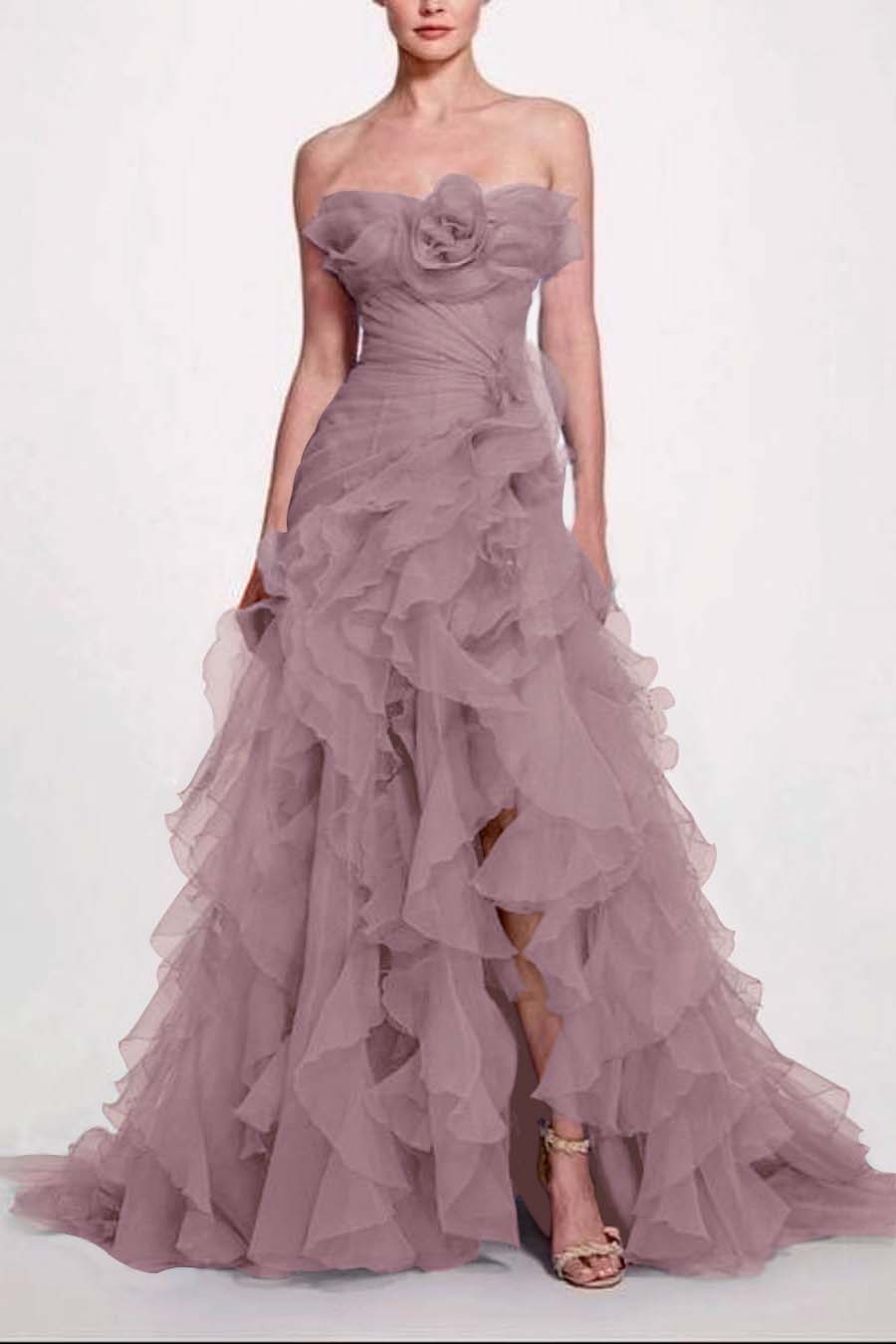 Strapless Sleeveless Long High Split Prom Dress With Pleated XJ0663