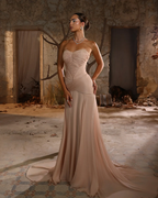Chiffon Sweetheart Strapless Sleeveless Long Mermaid Prom Dress With Ruffles And Pleated YK0705