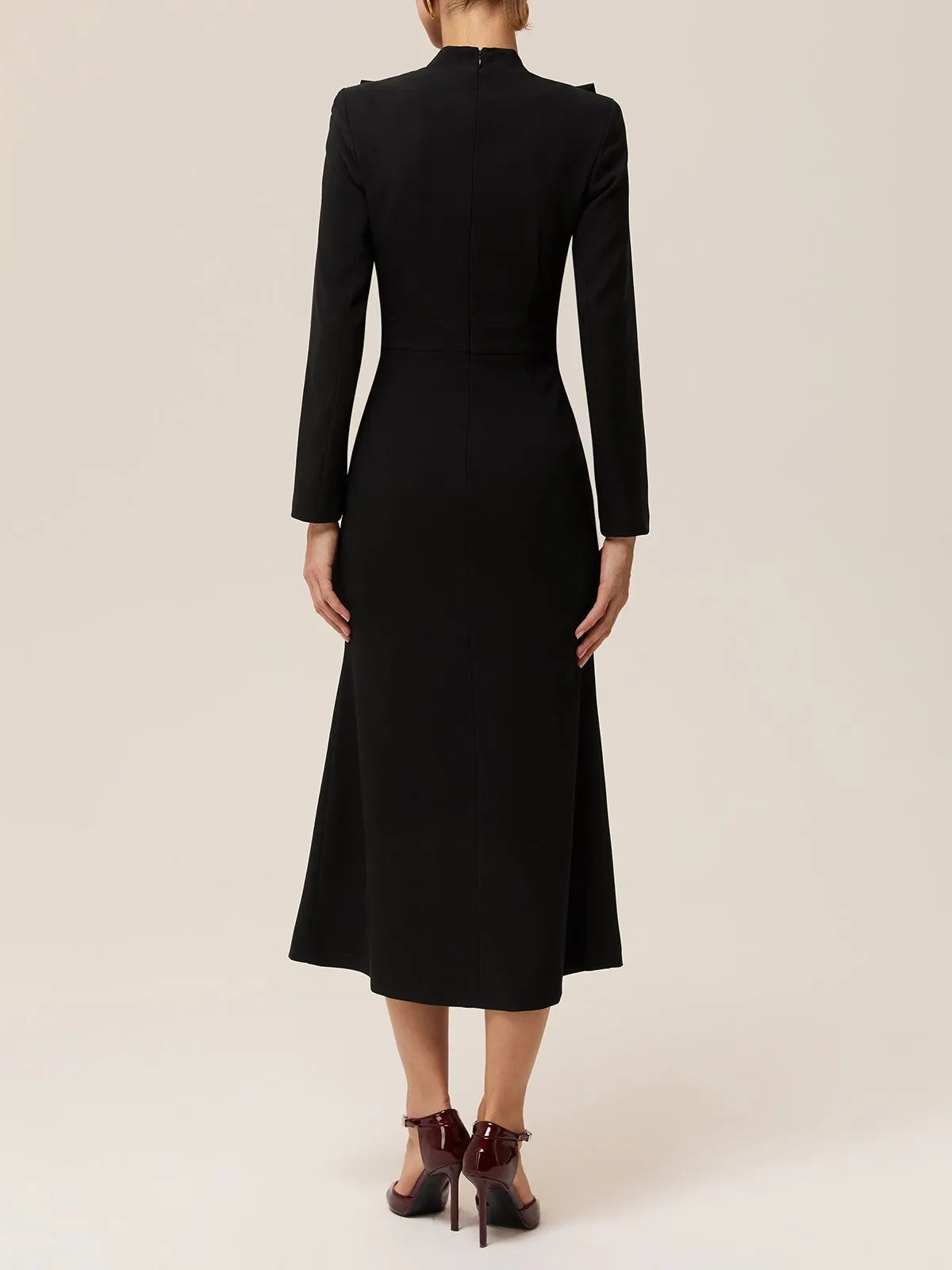 Black Bow Collar Long Sleeve Blazer Sheath Midi Dress